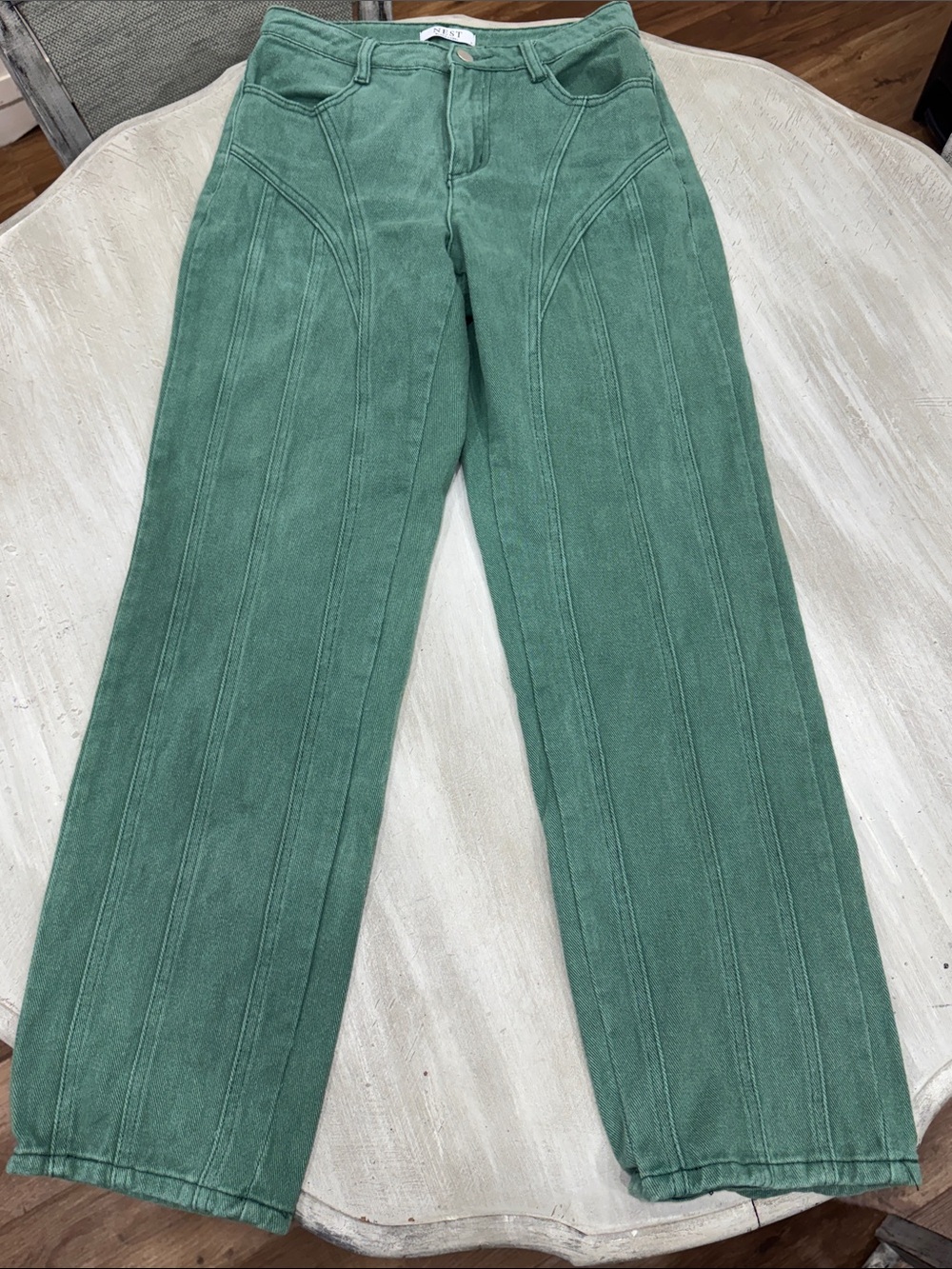 Nest Black Label Green High-Waist Paneled Jeans